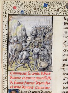 The Flemish defeat the French Army at the Battle of the Golden Spurs near Courtrai in 1302 by Master of Mary of Burgundy